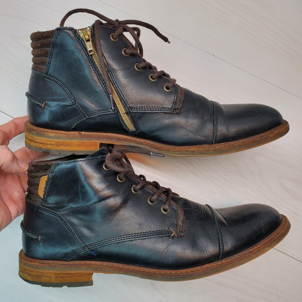 K Swiss Holten Boots Black Leather Side Zip Lace Up‎ Comfort Footbed Size 11 - Picture 5 of 13